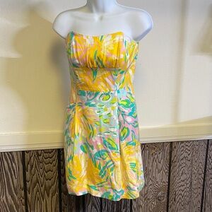 Lilly Pulitzer Strapless Silk/Cotton blend Floral Dres
